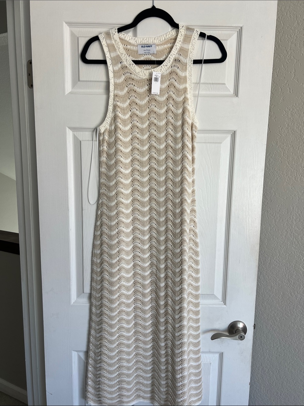 Old Navy Cream Crochet Tank Maxi Dress with Wave Knit